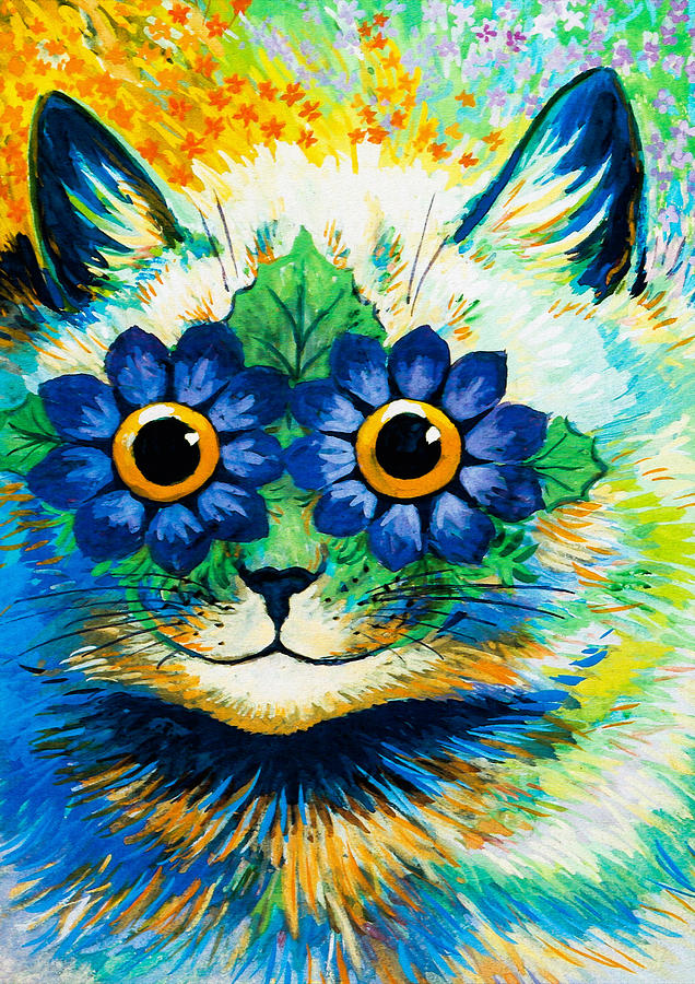 Louis Wain Painting - Psychedelic Flower Cat by Louis Wain by Orca Art Gallery