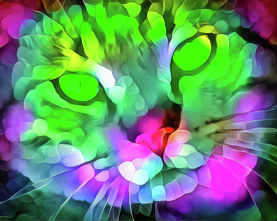 Psychedelic Glowing Cat Portrait 01 Digital Art by Matthias Hauser