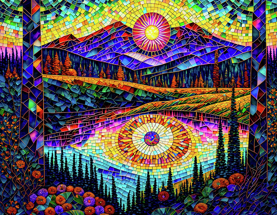 Psychedelic Landscape - Mosaic Effect Digital Art by Peggy Collins