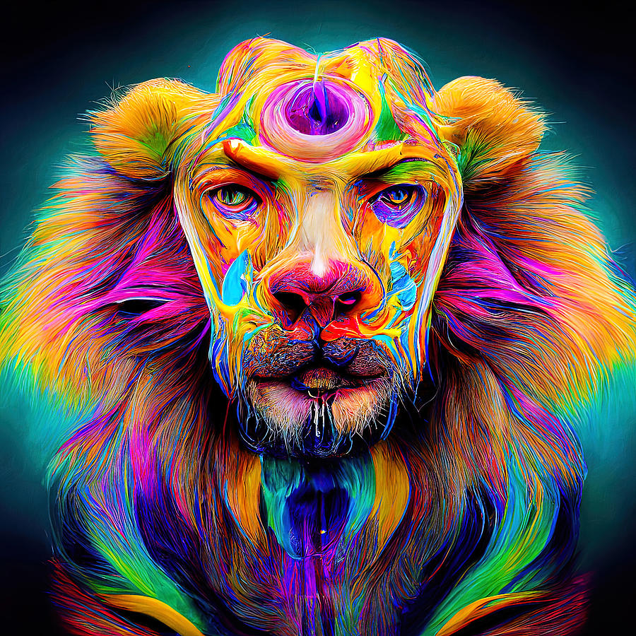 Psychedelic Lion, 01 Painting by AM FineArtPrints