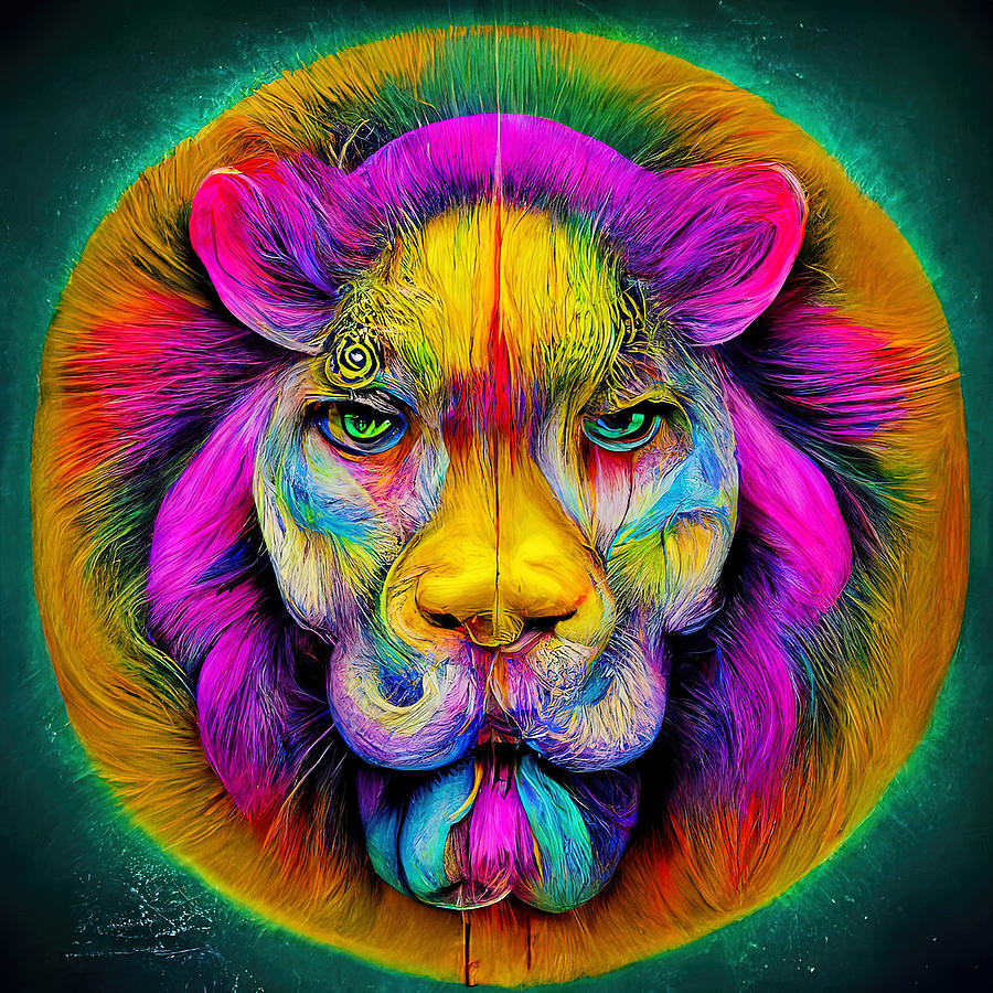 Psychedelic Lion, 02 Painting by AM FineArtPrints