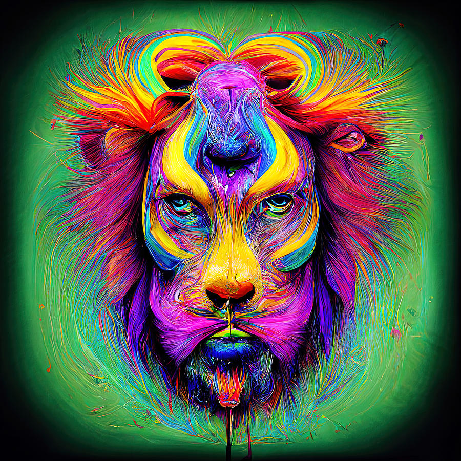 Psychedelic Lion, 03 Painting by AM FineArtPrints