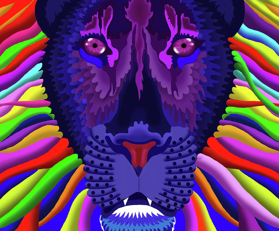 Big Cats Digital Art - Psychedelic Lion by Laura Hillyer