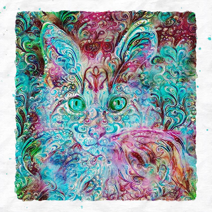 Psychedelic Maine Coon Kitten Art Mixed Media by Peggy Collins