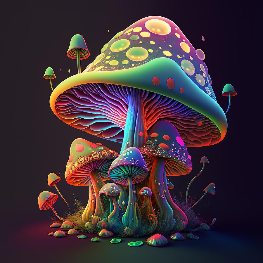 Neon Psychedelic Mushroom Digital Art by Neon Trip Lab - Fine Art America