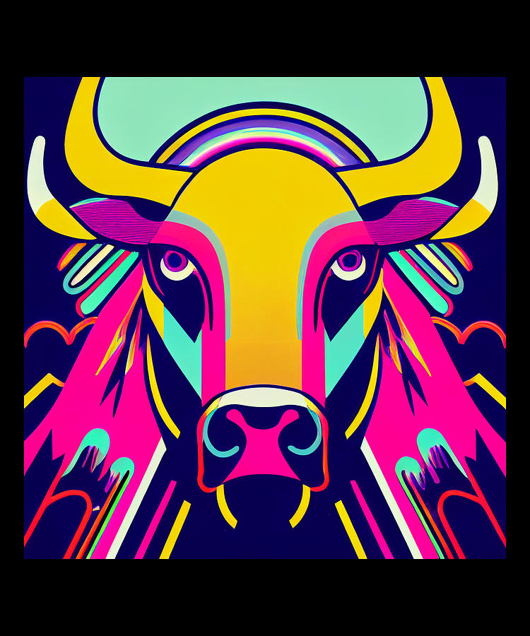 Psychedelic North American Bison Neon Portrait Digital Art by Cosmic ...