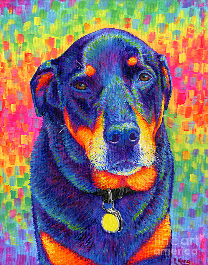 Psychedelic Rainbow Rottweiler Painting by Rebecca Wang