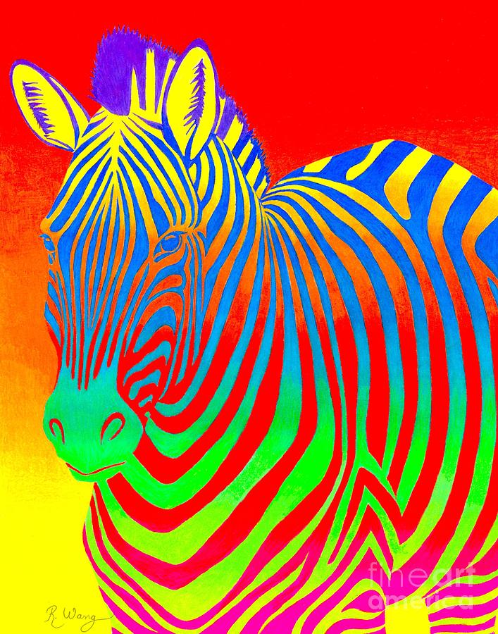 Psychedelic Rainbow Zebra Drawing by Rebecca Wang