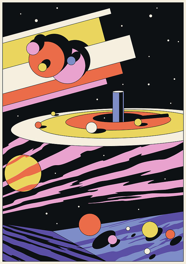 Psychedelic Space Abstract Illustration, Geometric Shapes 1970s-1980s ...