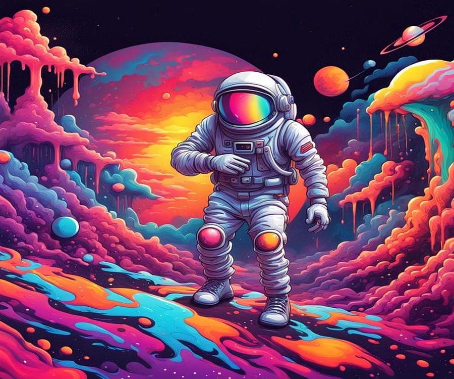 Psychedelic Space banner template ans spaceman Digital Art by Richard ...