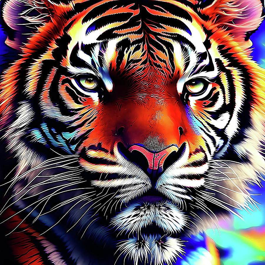 Psychedelic Tiger Face Generative AI Photograph by Luigi Petro - Fine ...