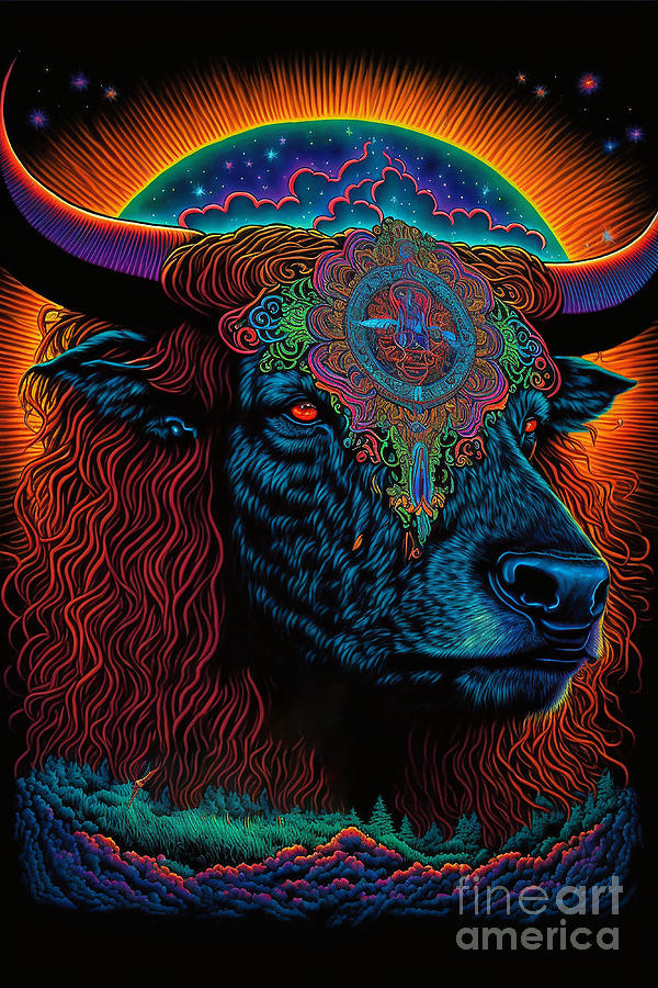 Psychedelic Trippy Buffalo Digital Art by Derek Ahrndt - Fine Art America