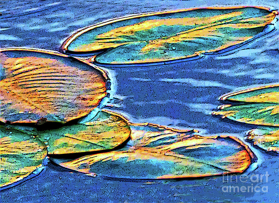 Psychedelic Waterlily Pads Abstract 300 Mixed Media by Sharon Williams Eng