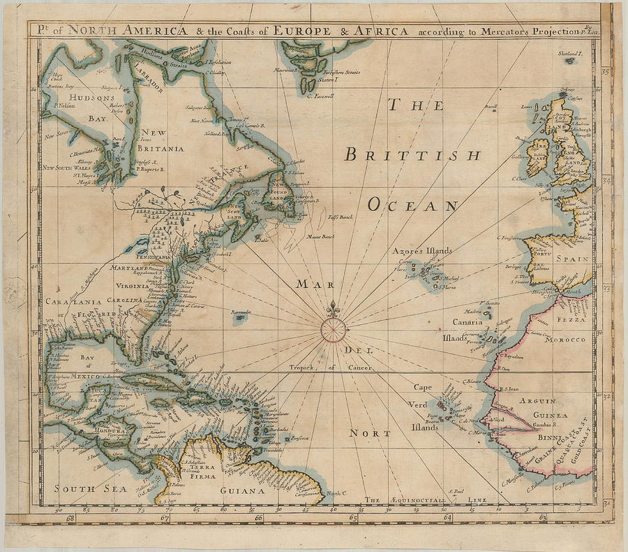 Pt of North America the Coasts of Europe Africa according to Mercator s ...