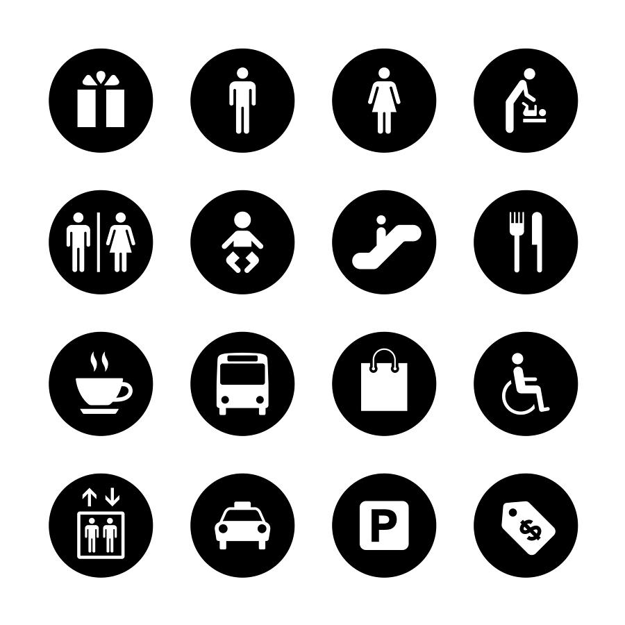 Public and Shopping Mall Circle Icons Set Drawing by Kenex