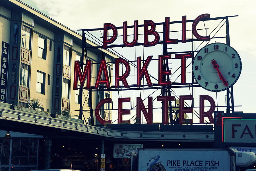 Seattle Photograph - Public Market Center by Laurie Perry