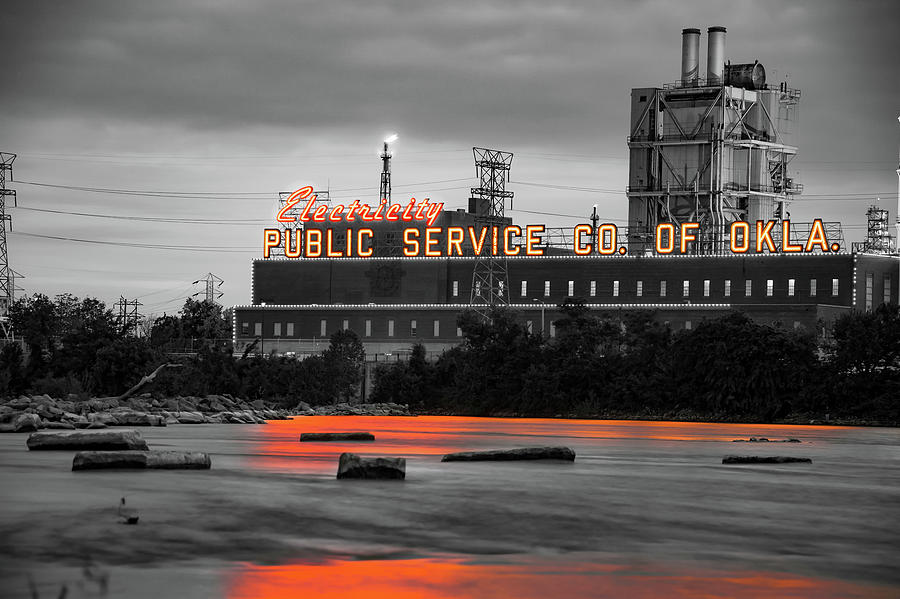 Public Service Co. Of Oklahoma - Selectively Colored Lights On The Arkansas River Photograph by Gregory Ballos