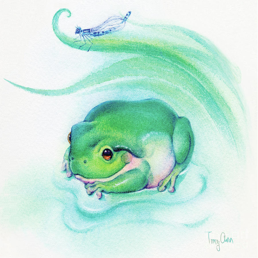 Puddle Frog Painting by Tracy Herrmann