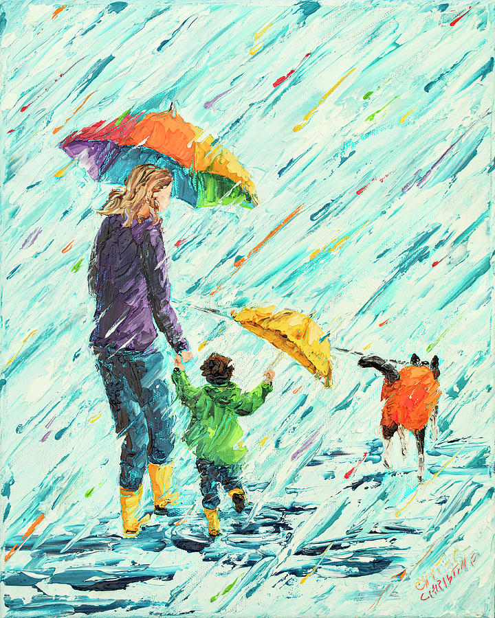 Puddle Jumping With MOMMY Painting by Cynthia Christine | Pixels