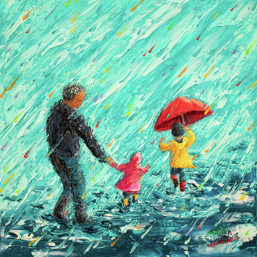 Puddle Jumping With Papa Painting By Cynthia Christine - Fine Art America