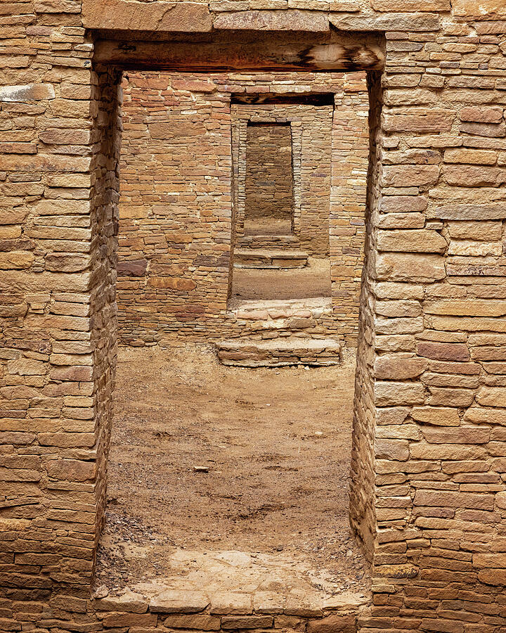 Pueblo Bonito Many Doors Hallway - Chaco Culture - Vertical Photograph by Alex Mironyuk