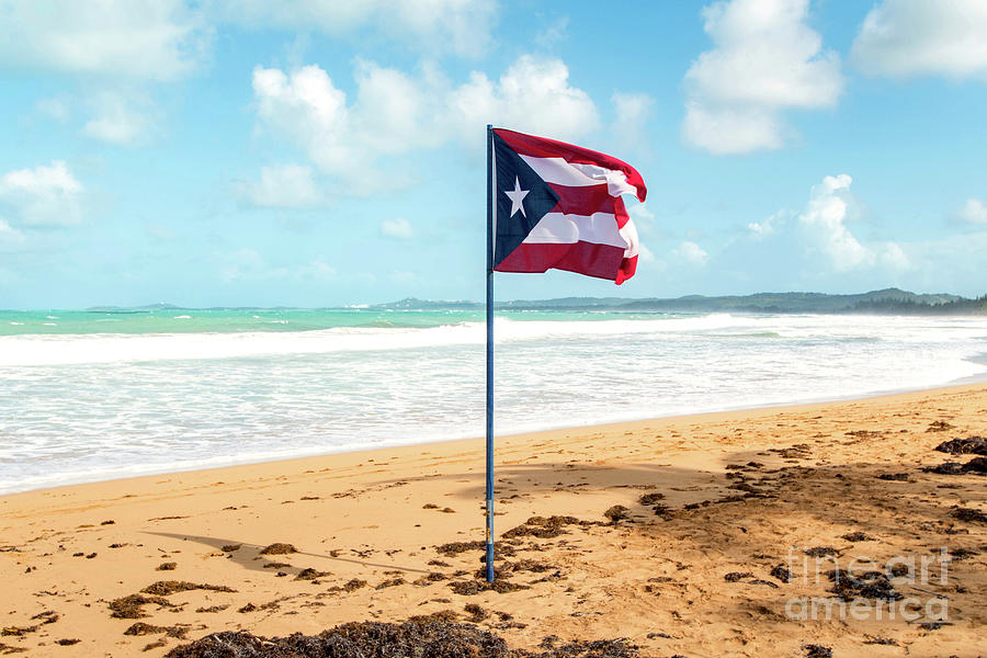 Puerto Rican Flag on the Beach, Pinones, Puerto Rico Photograph by Beachtown Views