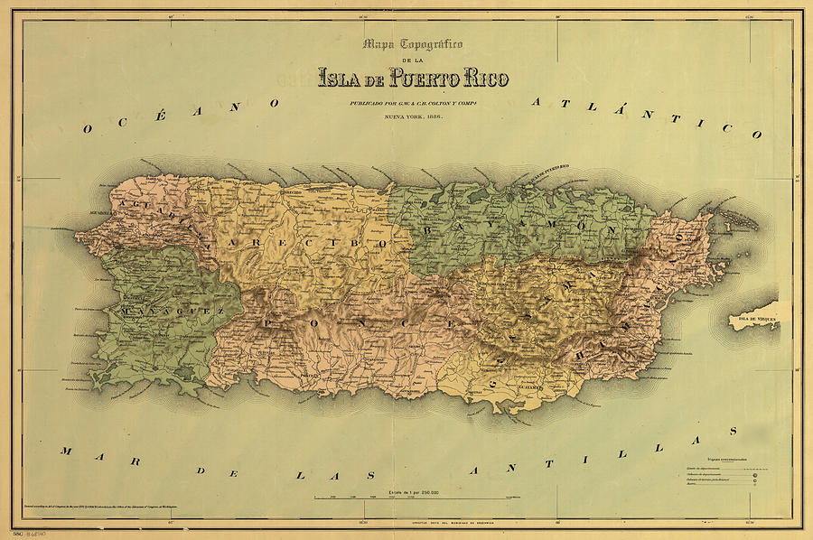 Map Drawing - Puerto Rico 1886 by Vintage Maps