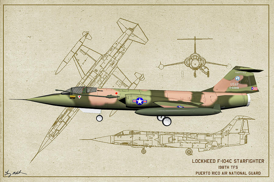 Puerto Rico ANG F-104 Profile Art Digital Art by Tommy Anderson
