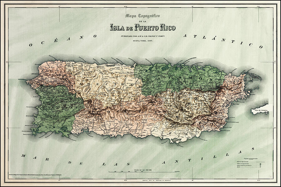 Vintage Photograph - Puerto Rico Vintage Map 1886 by Carol Japp