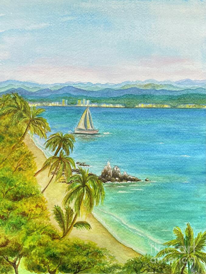 Puerto Vallarta Bay Painting by Ella Boughton
