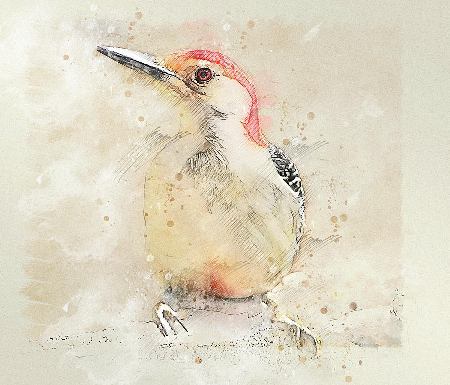 Woodpecker Digital Art - Puffed Up And Posed ... by Judy Foote-Belleci