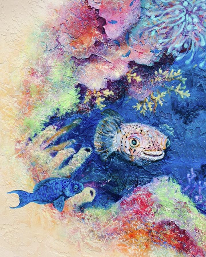 Pufferfish and Blue Parrotfish Painting by Ashley Kujan