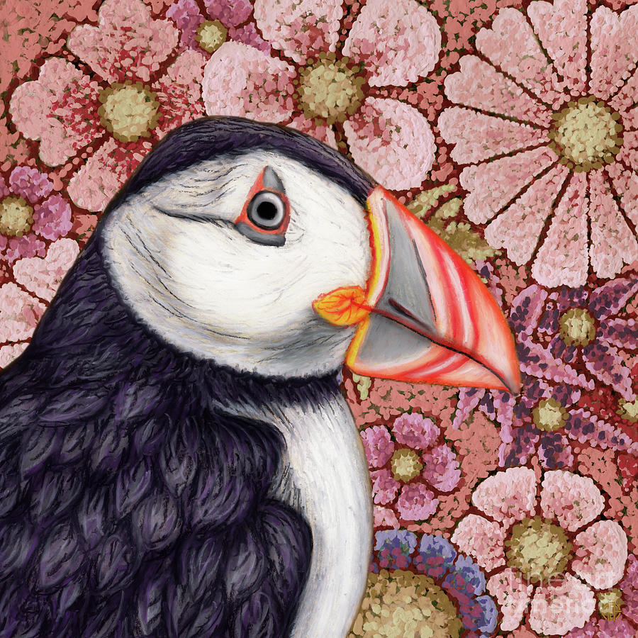 Puffin In Pink Painting by Amy E Fraser