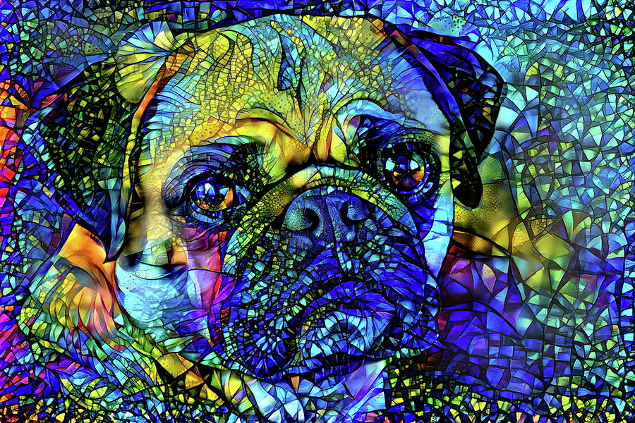 Pug Dog Portrait - Stained Glass Digital Art by Peggy Collins