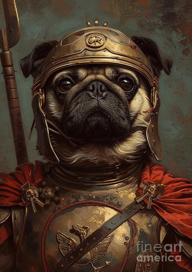 Fantasy Painting - Pug - in the vestiture of a Roman charioteer by Adrien Efren