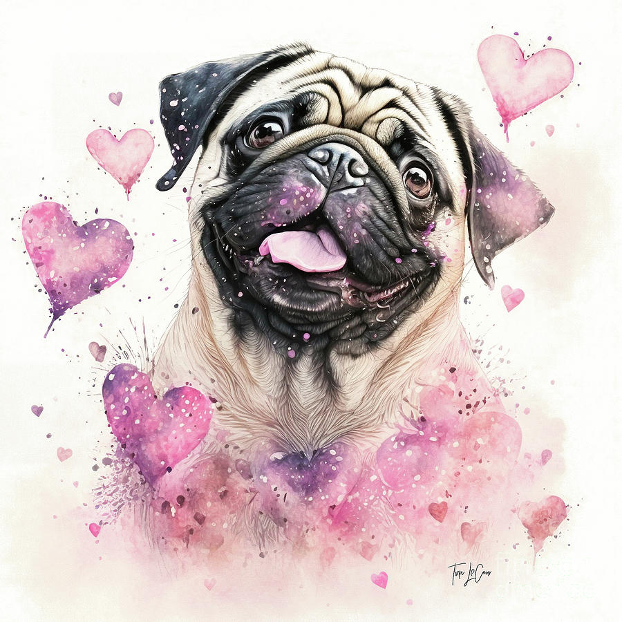 Pug Love Painting by Tina LeCour