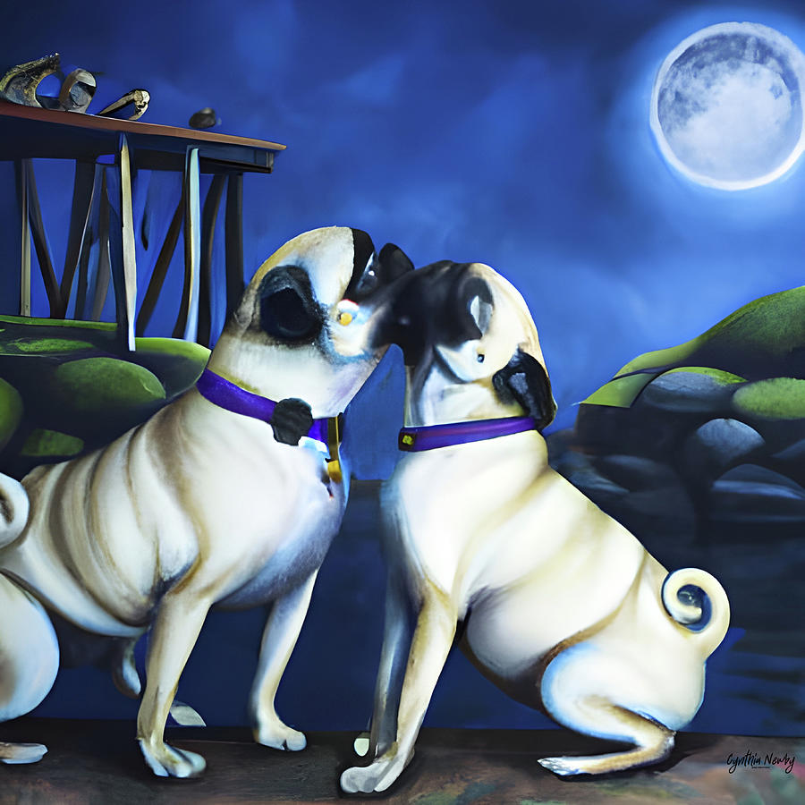 Pug Love To the Moon and Back Digital Art by Cindys Creative Corner