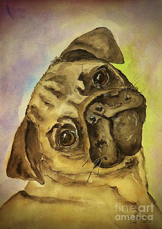 Pug Portrait Painting by Amalia Suruceanu