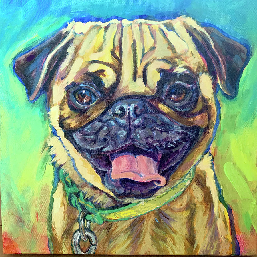 Pug Painting - Pug pup by Christy Mullen