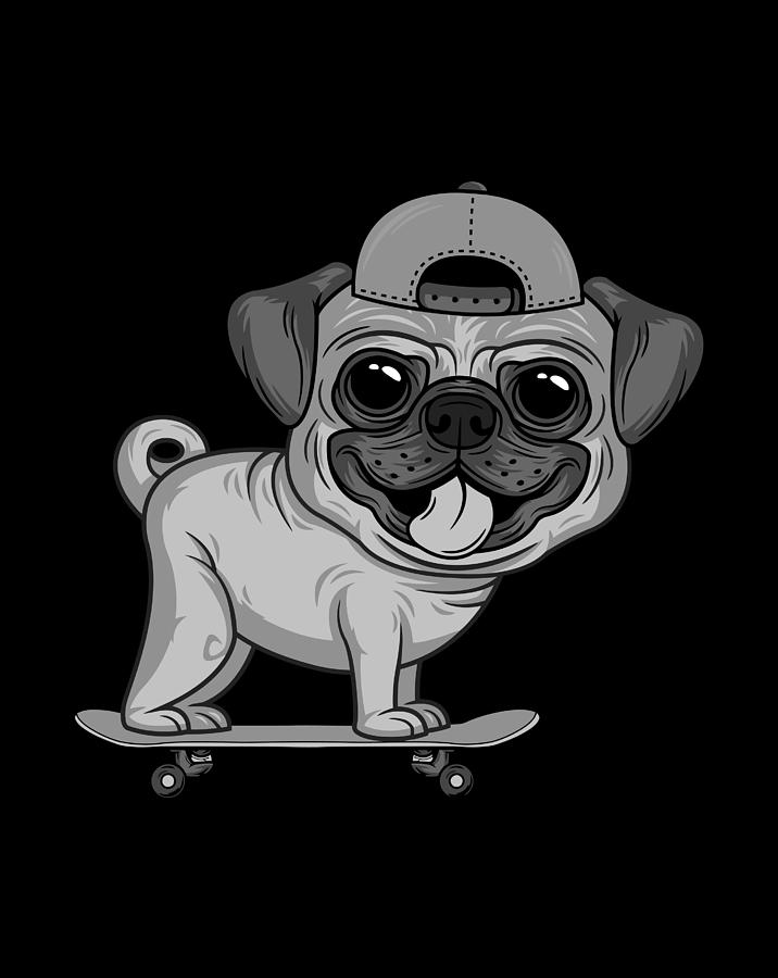 Pug Skateboard Dog Puppy Funny Skater Skateboarding Gifts Digital Art