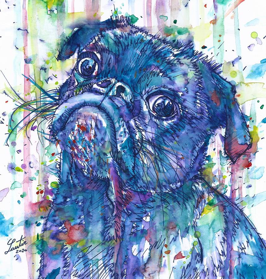 Pug Painting - PUG watercolor and ink portrait by Fabrizio Cassetta
