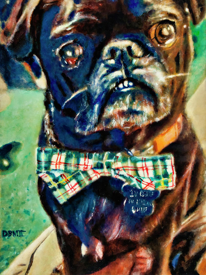 Pug With Bow Tie Painting by David Martin