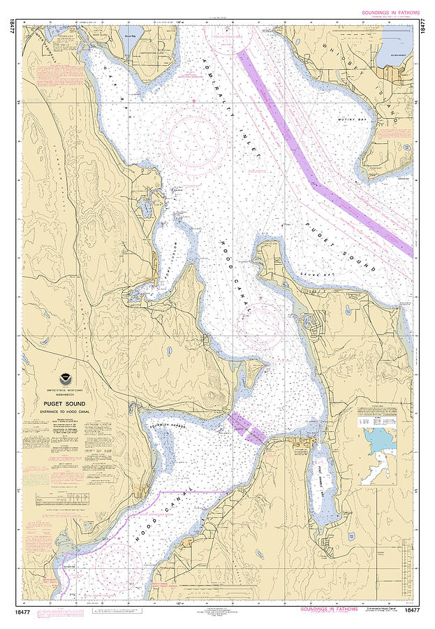 Puget Sound Entrance To Hood Canal, Noaa Chart 18477 Digital Art by ...