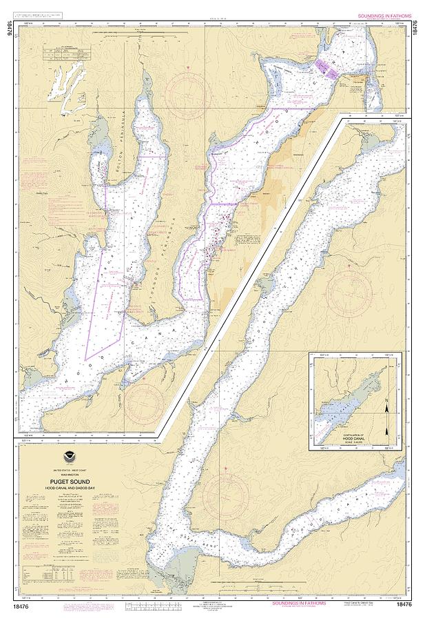 Puget Sound Hood Canal And Dabob Bay Washington, Noaa Chart 18476 ...