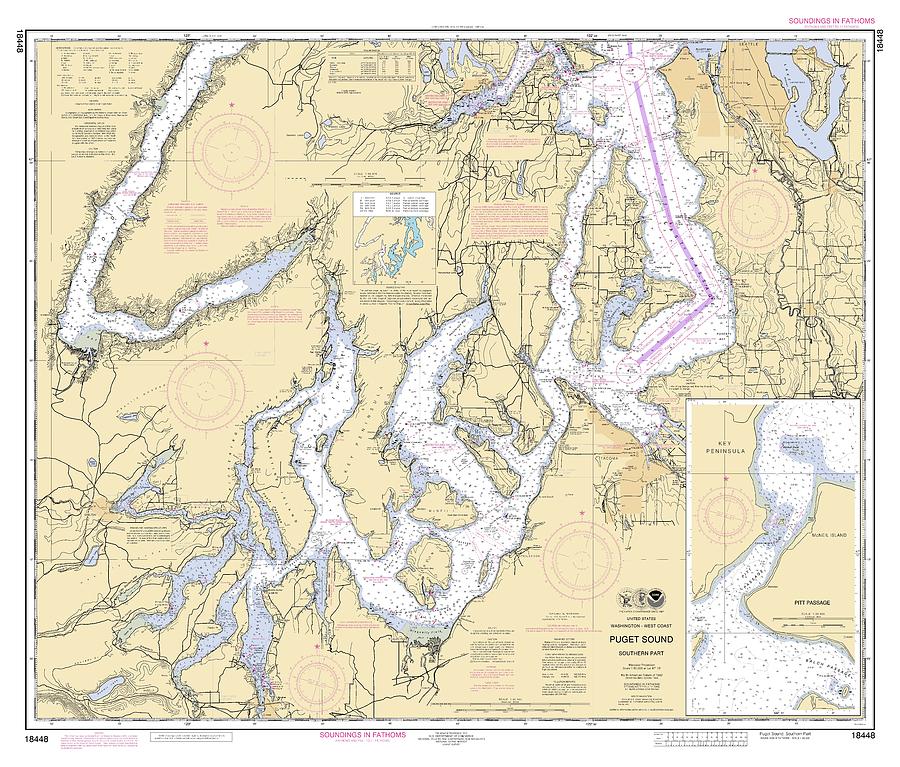 Puget Sound Southern Part Washington, Noaa Chart 18448 Digital Art by ...