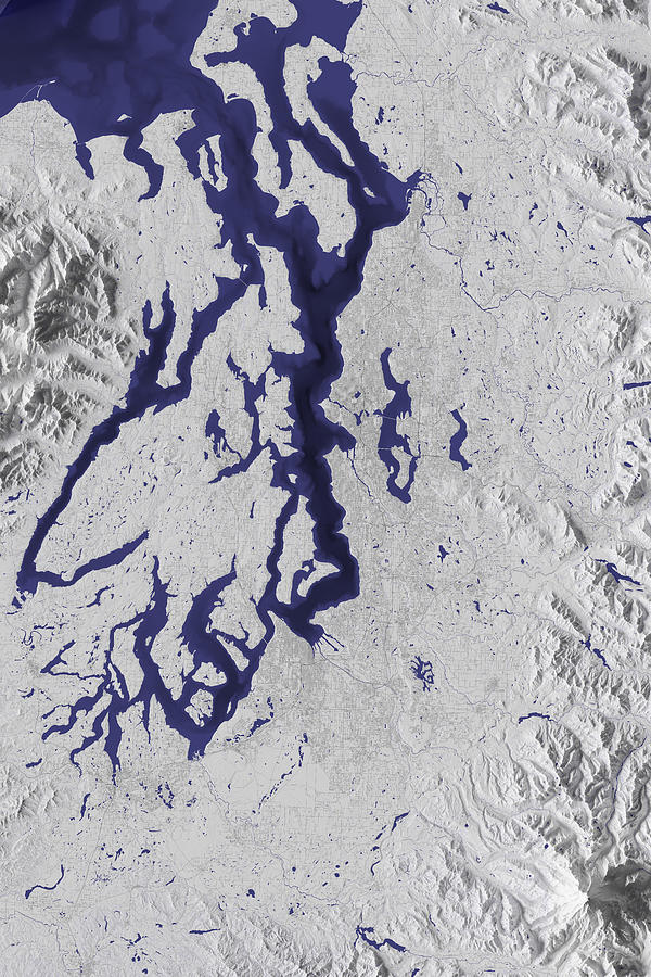 Puget Sound Ultra Detailed Terrain Map Art Print Digital Art by Mappic ...