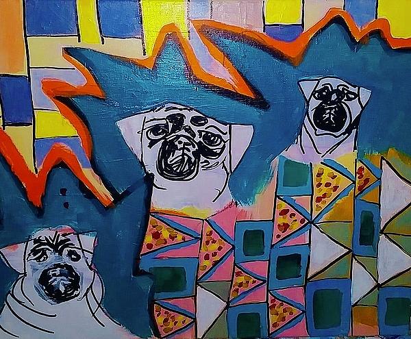 Puggies n Pizza Painting by Mikei Toohey - Pixels