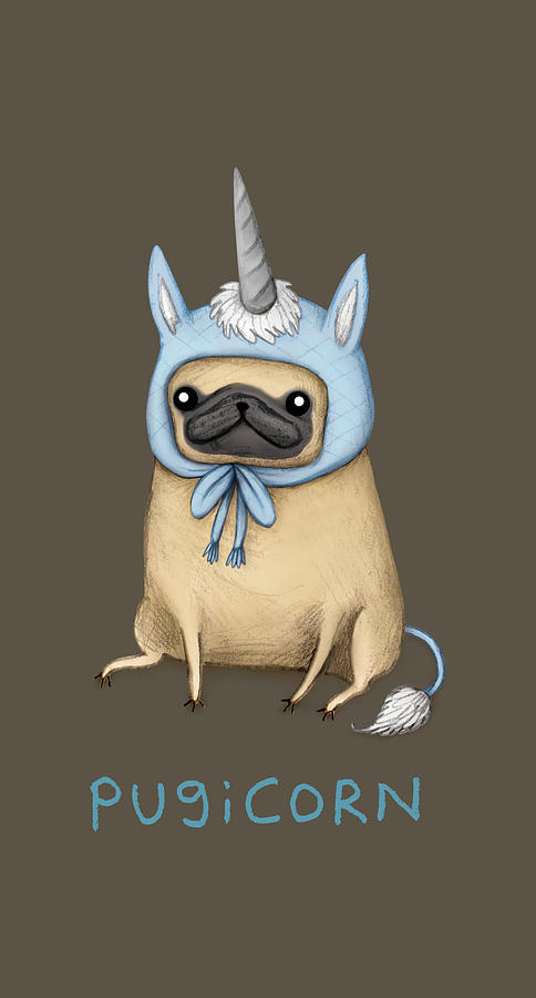 Christmas Painting - Pugicorn  Fawn Baby hippie by Lee Karl