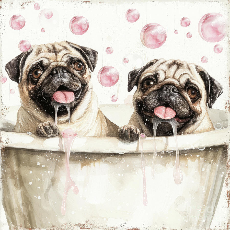 Pugs In A Tub Painting by Tina LeCour