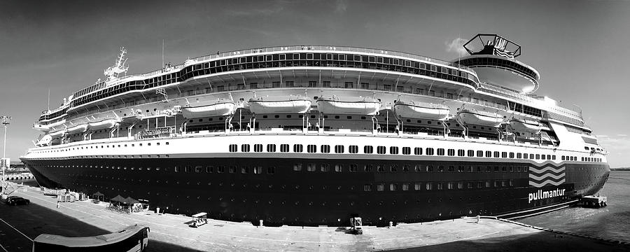 Pullmantur Monarch Cruise Ship in Cartagena in Black and White Photograph by Bill Swartwout